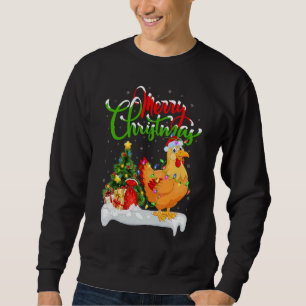 Chicken Bird Julafton Dekoration Santa Chicken Chr Lång Ärmad Tröja