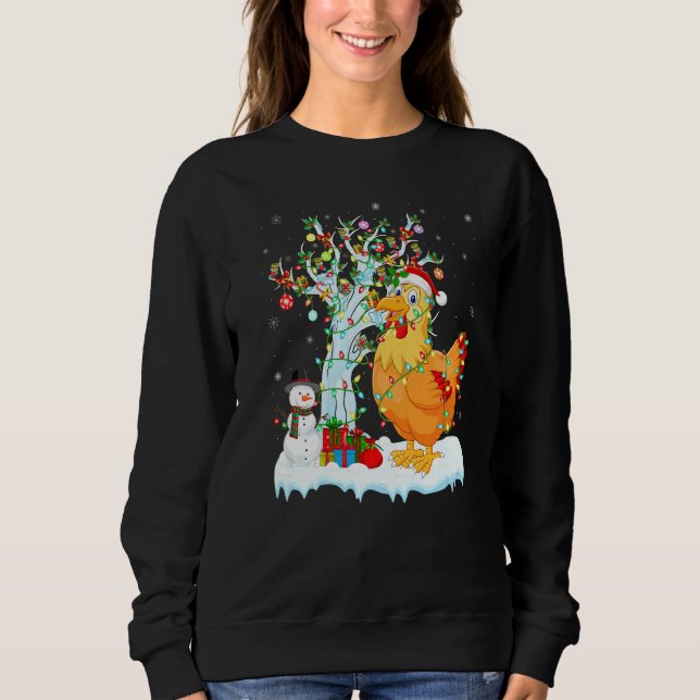 Chicken Bird Julafton Träd Lighting Santa Hat Chic T Shirt (Framsida)