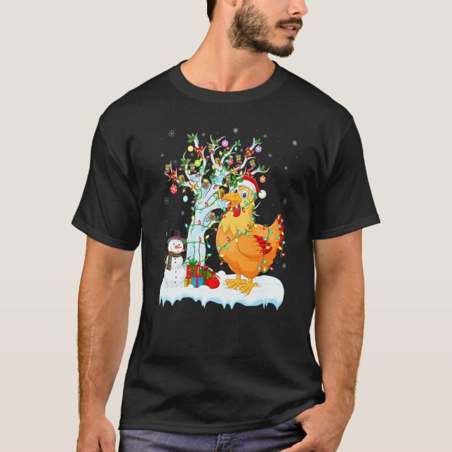 Chicken Bird Julafton Träd Lighting Santa Hat Chic T Shirt (Framsida)
