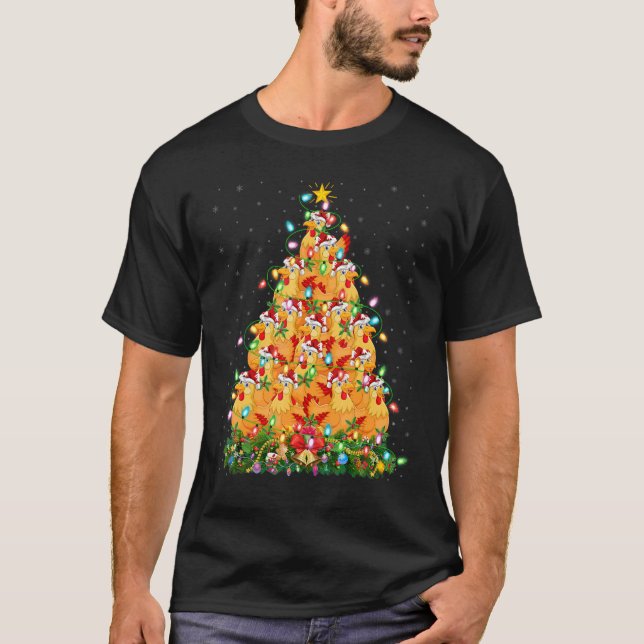 Chicken Bird  Xmas Lights Santa Chicken Christmas  T Shirt (Framsida)