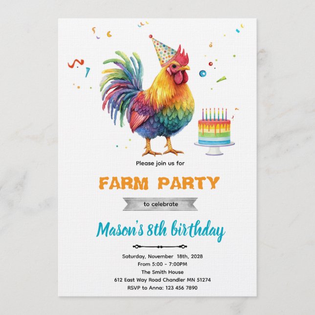Chicken Birthday Party Invitation Inbjudningar (Framsida)