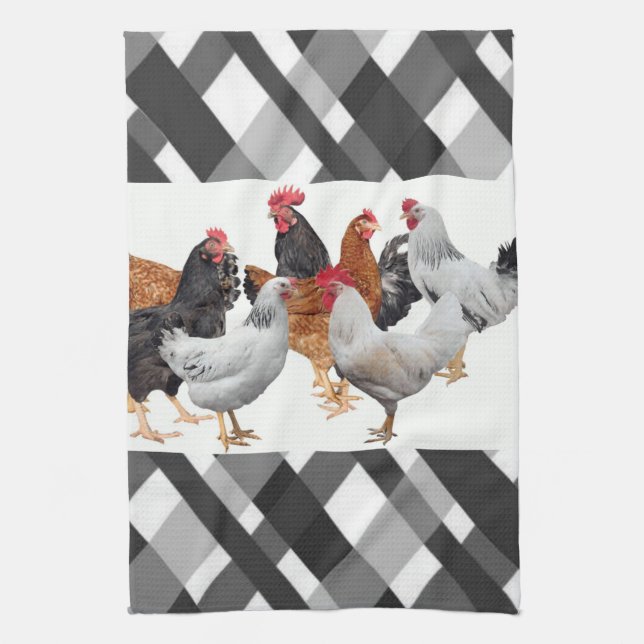 Chicken Black White Play Kitchen Hand Towel Kökshandduk (Vertikal)
