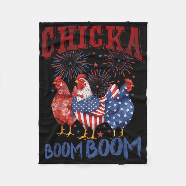 Chicken Boom Boom Rolig Patriotisk Chicka 4:e Juli Fleecefilt (Framsidan)