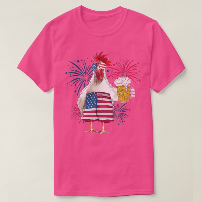 Chicken Cheer Beer American Flagga Fireworks  T Shirt (Design framsida)