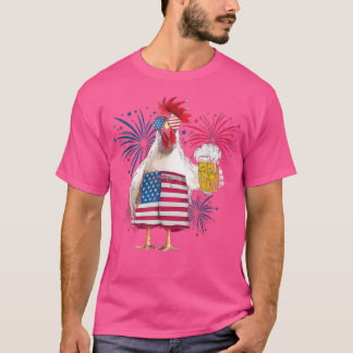 Chicken Cheer Beer American Flagga Fireworks T Shirt