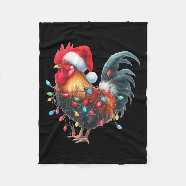 Chicken Christmas Lights Funny Santa Hat Merry Xma Fleecefilt (Framsidan)