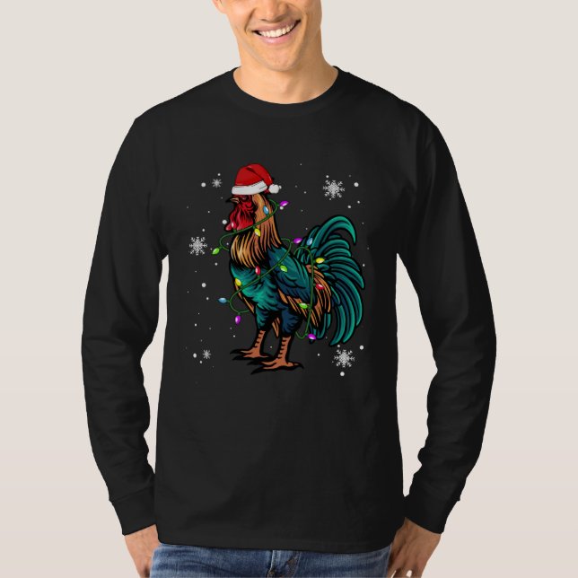 Chicken Christmas Lights Led  Santa Hat Christmas T Shirt (Framsida)