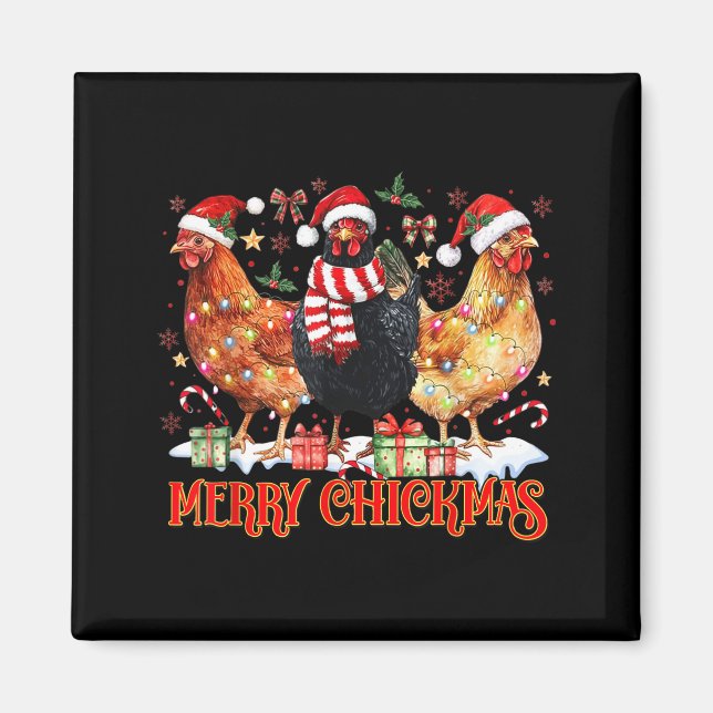 Chicken Christmas Merry Chickmas Santa Claus Hat F Magnet (Framsidan)