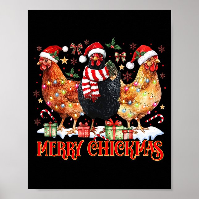 Chicken Christmas Merry Chickmas Santa Claus Hat F Poster (Framsidan)