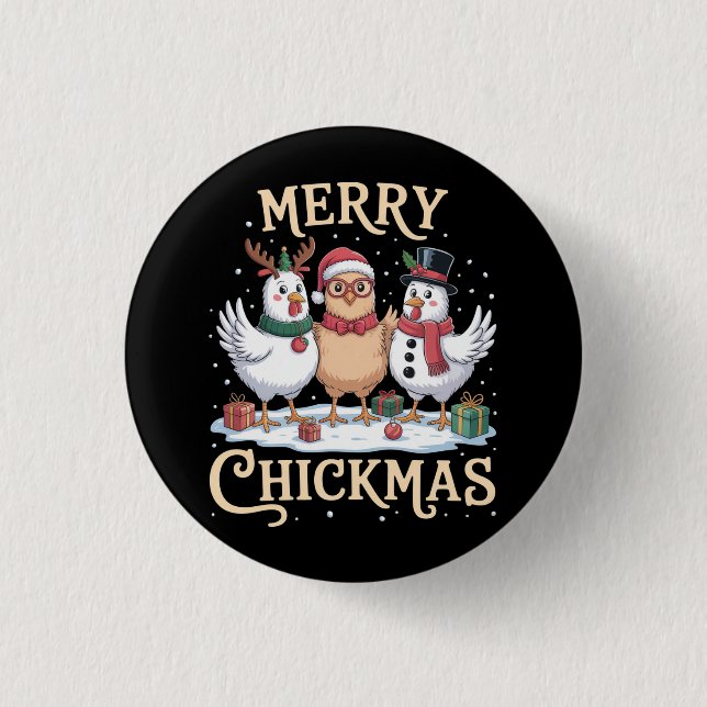 Chicken Christmas Santa Hat Merry Chickmas Farm Knapp (Framsida)