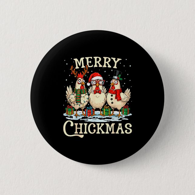 Chicken Christmas Santa Hat Merry Chickmas Xmas Fa Knapp (Framsida)