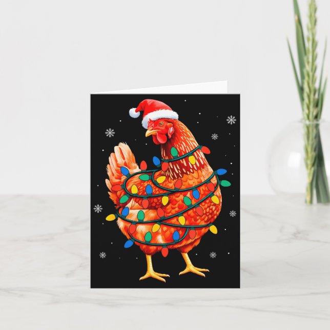 Chicken Christmas Tree Lights Farm Animal Santa Xm Kort (Framsida)