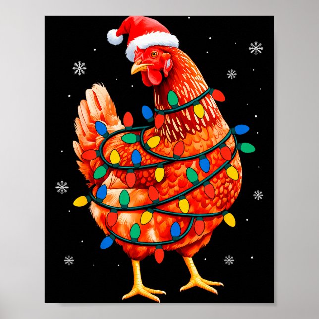 Chicken Christmas Tree Lights Farm Animal Santa Xm Poster (Framsidan)