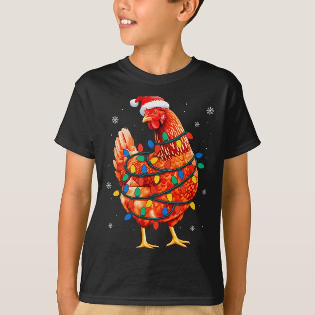 Chicken Christmas Tree Lights Farm Animal Santa Xm T Shirt (Framsida)