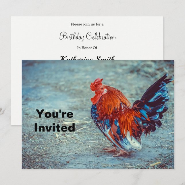 Chicken Colorful Tupp Photo Birthday Inbjudningar (Fram/baksida)