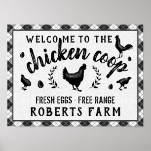 Chicken Coop Hen Black Buffalo Check Play Land Poster