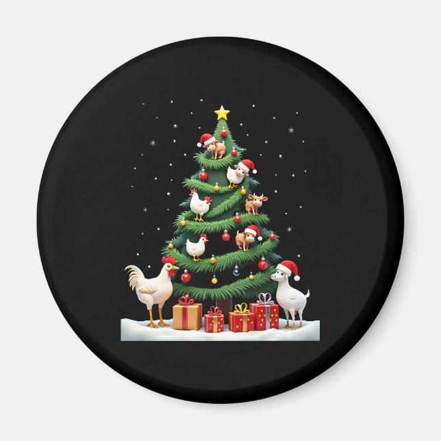 Chicken Cow Goat Horse Farm Animal Farmer Christma Magnet (Framsidan)