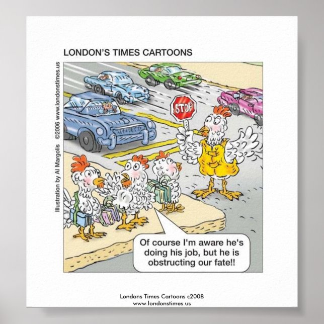 Chicken Crossing Road Funny Poster (Framsidan)