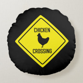 Chicken Crossing | Varningsskylt | Rund fyllning Rund Kudde