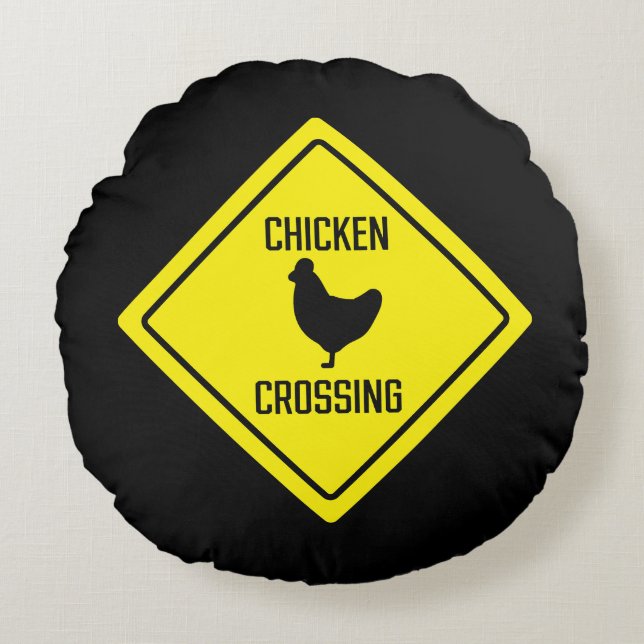 Chicken Crossing | Varningsskylt | Rund fyllning Rund Kudde (Framsidan)