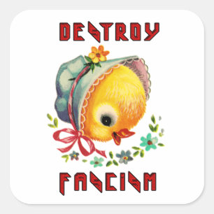 Chicken Cute Retro - ödelägga fascism Fyrkantigt Klistermärke
