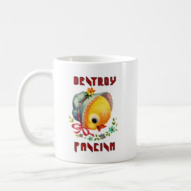 Chicken Cute Retro - ödelägga fascism Kaffemugg (Vänster)