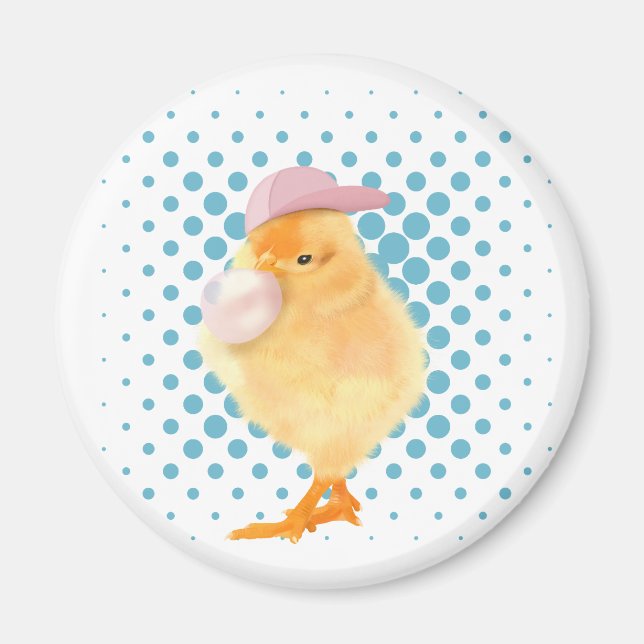 Chicken Cute Retro Vibes Bubblegum White Magnet (Framsidan)