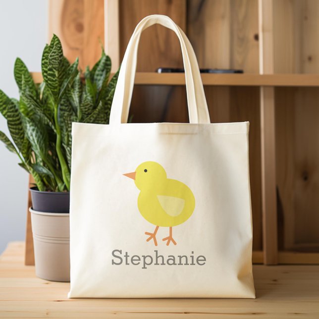 Chicken Cute Tecknad Påsk med eget namn Tygkasse (Custom Tote Bag)