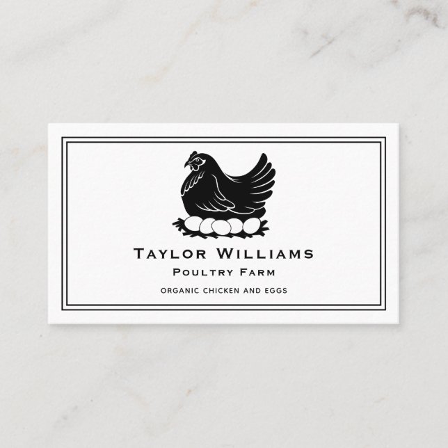Chicken Eggs Farm Farmer Farmhouse Black and White Visitkort (Framsida)