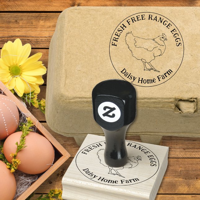 Chicken Eggs Simple Hand plockade Personlig Stämpel (Chicken egg box custom ink rubber stamp fresh free range hen eggs label)