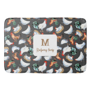 Chicken Family Farmhouse Monogram Badrumsmatta