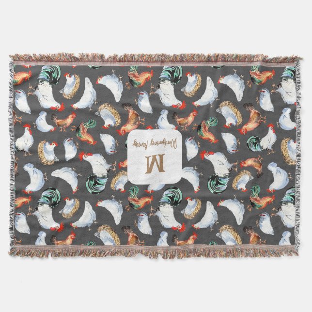 Chicken Family Farmhouse Monogram Filt (Framsidan)