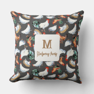 Chicken Family Farmhouse Monogram Kudde