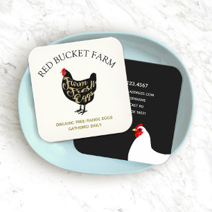 Chicken Farm Fresh Eggs Retro Fyrkantigt Visitkort