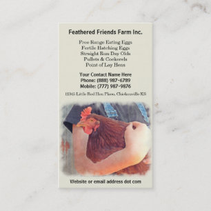 Chicken Farmer Holding Red Lagrar Hen Visitkort