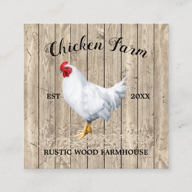 Chicken Farmhouse Wooden Rustic Fyrkantigt Visitkort (Framsida)