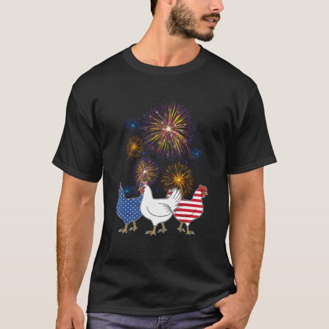 Chicken Fireworks Independence 4th Of July Day Pat T Shirt (Framsida)