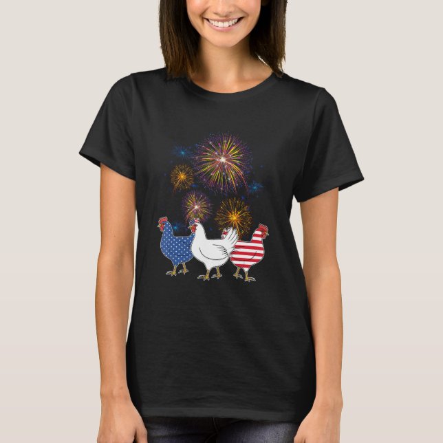 Chicken Fireworks Independence 4th Of July Day Pat T Shirt (Framsida)