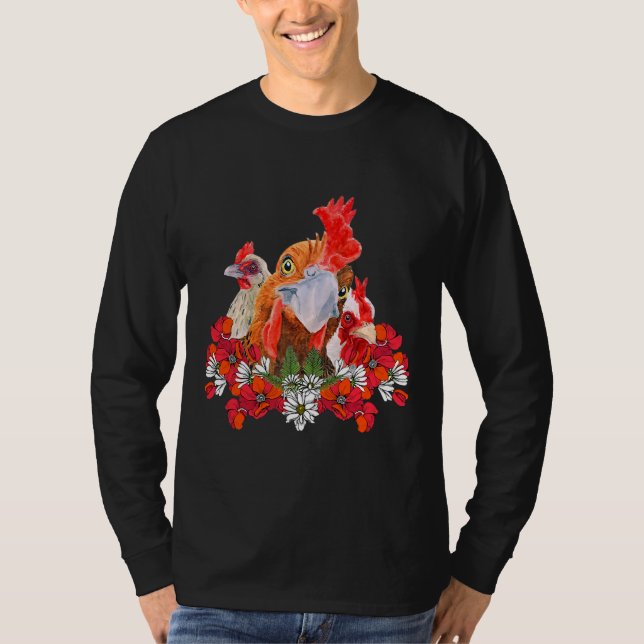 Chicken Flower Blommigt Clucker Tupp T Shirt (Framsida)