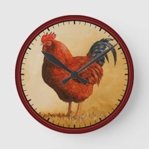 Chicken från Rhode island Red Tupp Rund Klocka