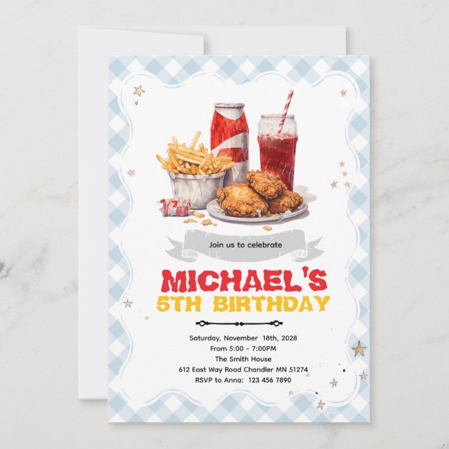 Chicken Fry birthday Invitation Inbjudningar (Framsida)