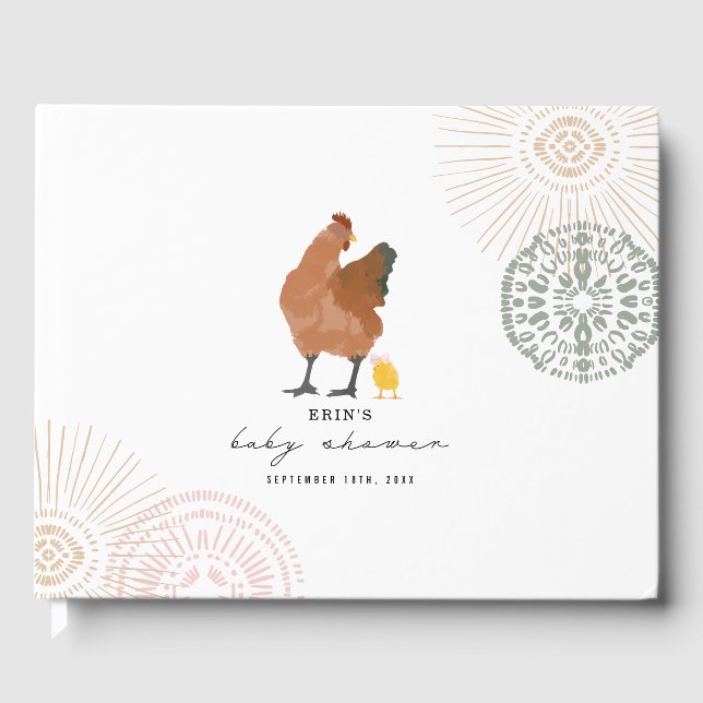 Chicken Girl Baby Shower Rosa Sage Gästböcker (Framsida)