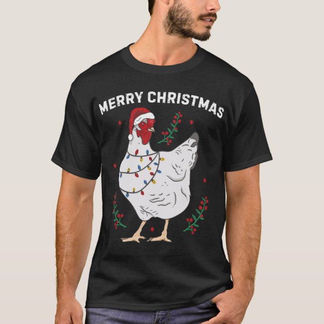 Chicken God jul Funny Santa Hat Chicken Li T Shirt (Framsida)