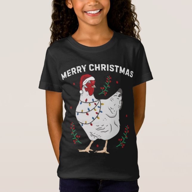 Chicken God jul Funny Santa Hat Chicken Li T Shirt (Framsida)
