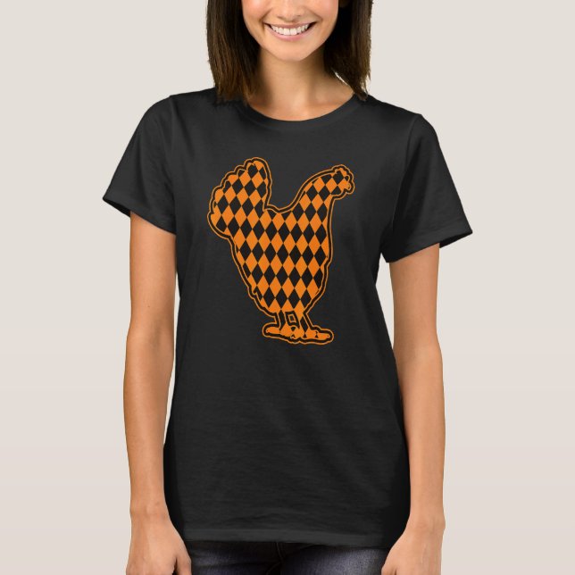 Chicken Halloween Mönster Orange Black Harlequin T Shirt (Framsida)