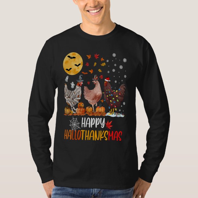 Chicken Happy HalloThanksMas  Halloween Thanksgivi T Shirt (Framsida)
