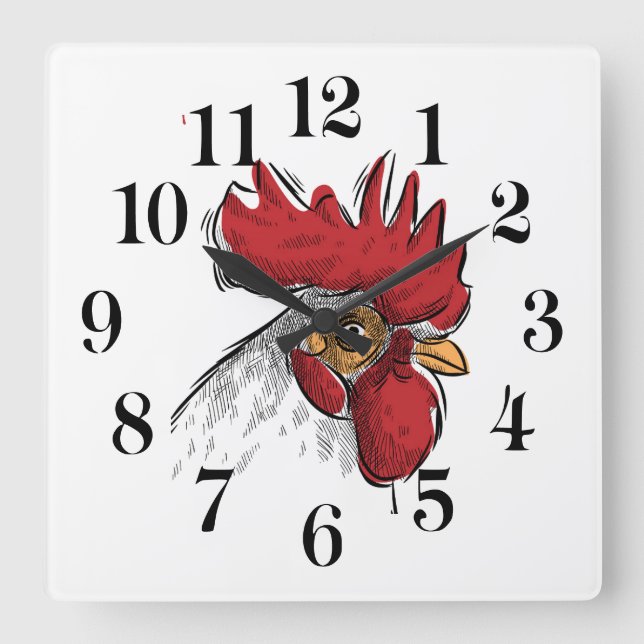 Chicken Head Wall Clock Fyrkantig Klocka (Framsida)