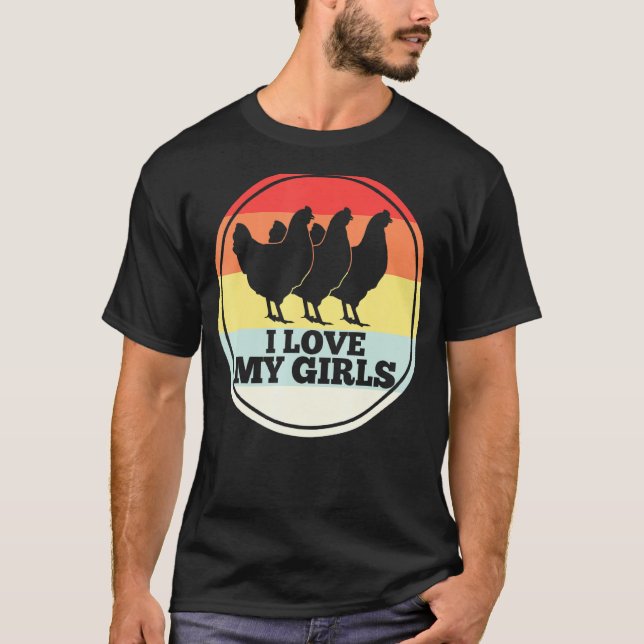 Chicken Hen Chick Retro T Shirt (Framsida)