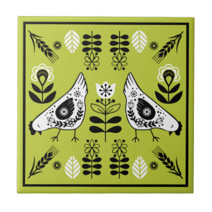 Chicken Hen Folk Art Kakelplatta