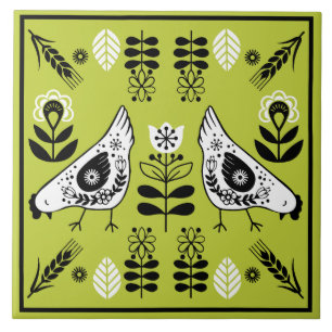 Chicken Hen Folk Art Kakelplatta
